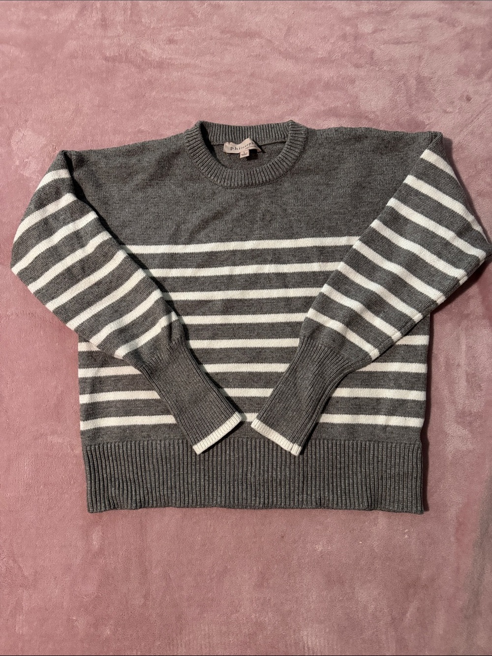 Philosophy Gray & White Striped Crewneck Sweater